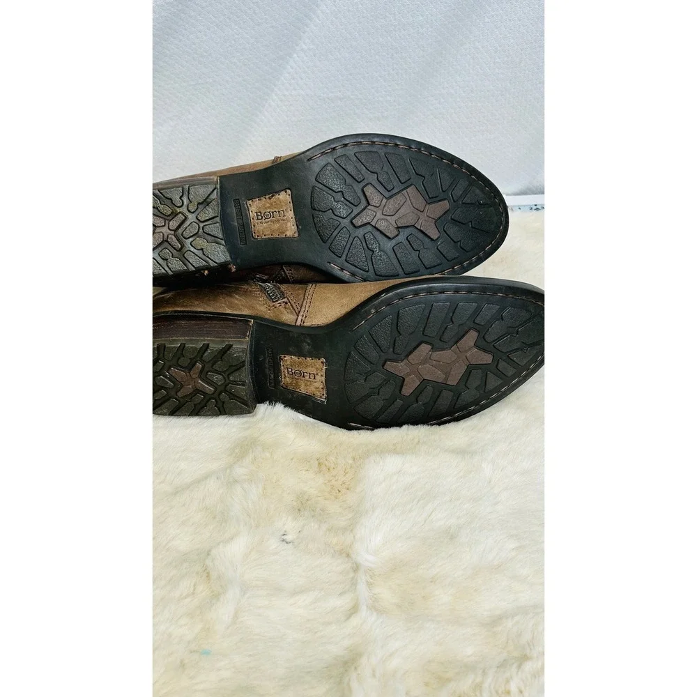 Born Womens Brown Distressed Leather Ankle Boots Buckle Booties F81504 US 7.5